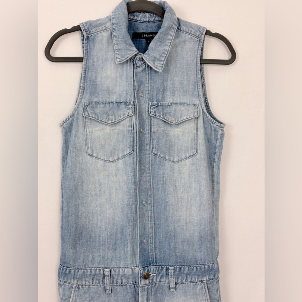 J BRAND Kayla Sleeveless Denim Romper, Montauk Snap front, Cotton Linen … - Picture 4 of 10